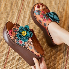 Dame Sommer Floral Lær Slipsole Casual Tøfler