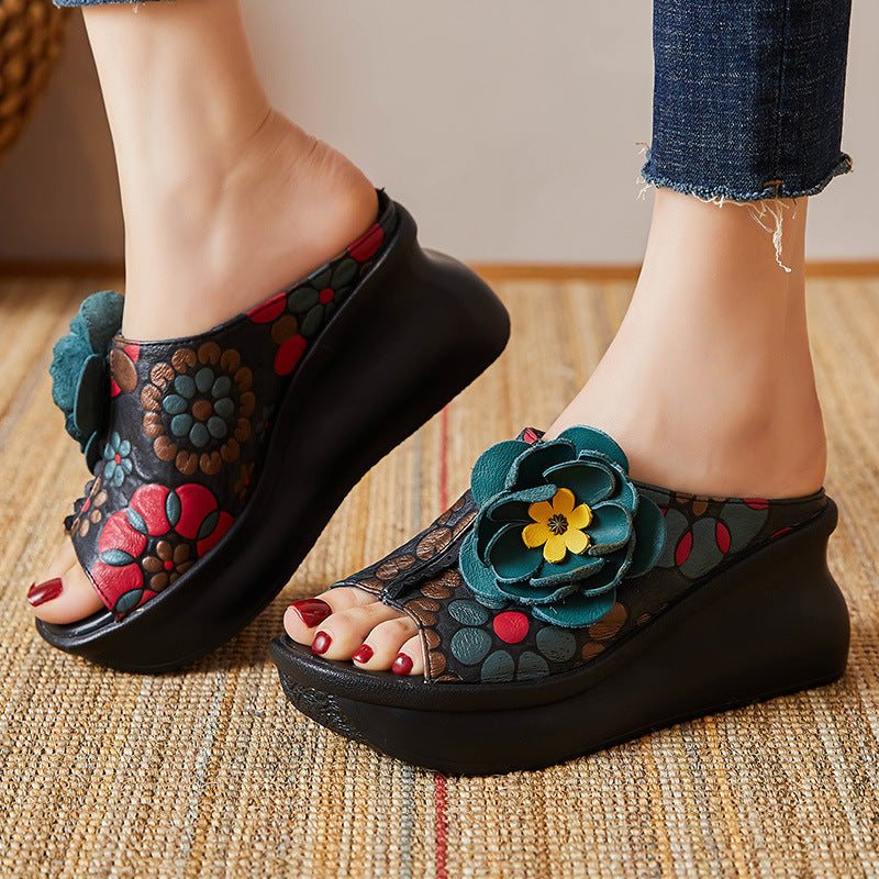 Dame Sommer Floral Lær Slipsole Casual Tøfler