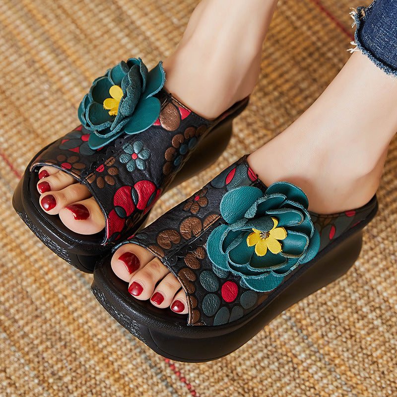 Dame Sommer Floral Lær Slipsole Casual Tøfler