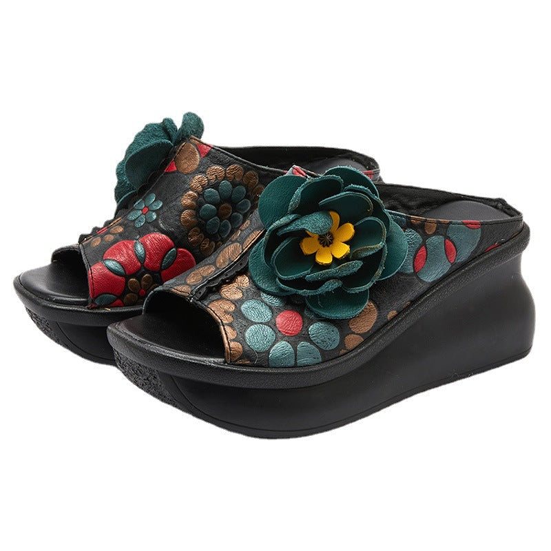 Dame Sommer Floral Lær Slipsole Casual Tøfler