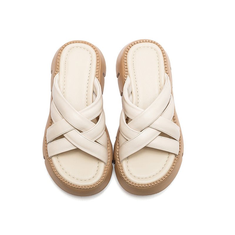 Dame Sommer Retro Flettet Skinn Wedge Casual Tøfler