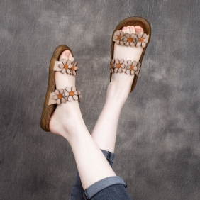 Dame Summer Retro Leather Floral Slippers