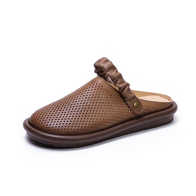 Dame Vintage Sommer Hule Skinn Casual Sandaler Tøfler