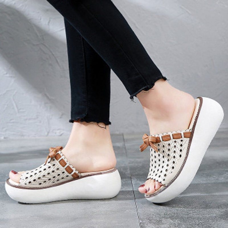 Hollow Out Bow Knot Platform Casual Tøfler