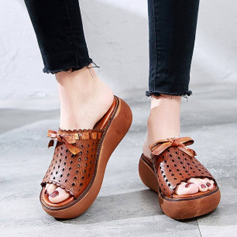 Hollow Out Bow Knot Platform Casual Tøfler