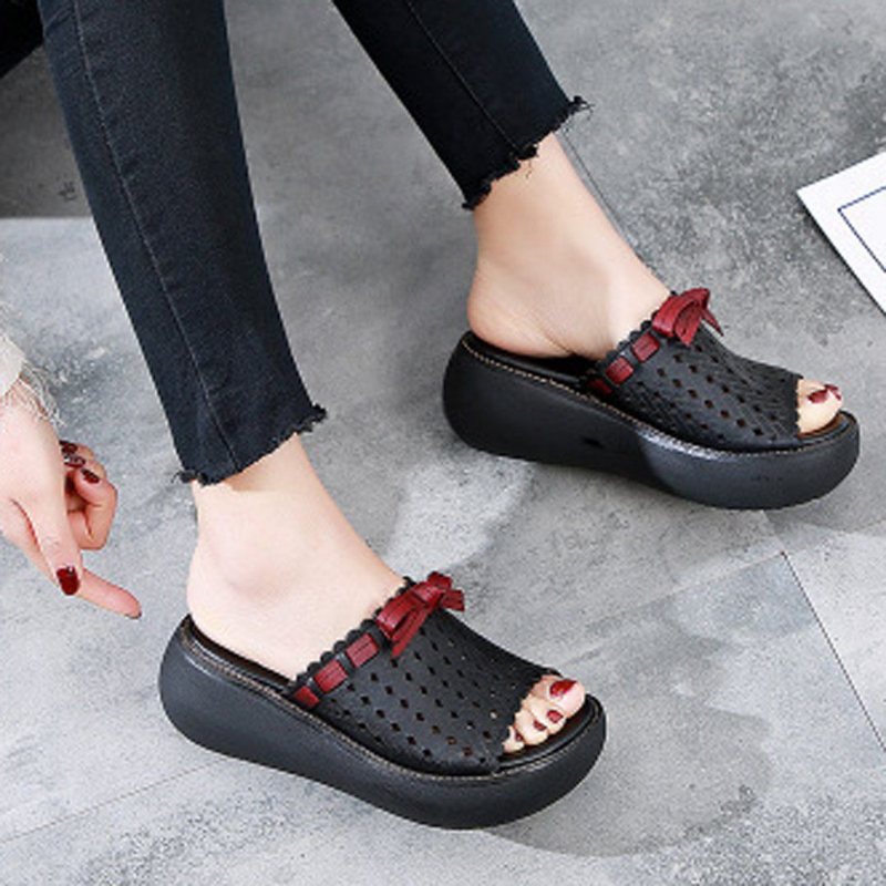 Hollow Out Bow Knot Platform Casual Tøfler