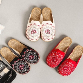 Kvinner Broderte Casual Flats Hjemmetøfler