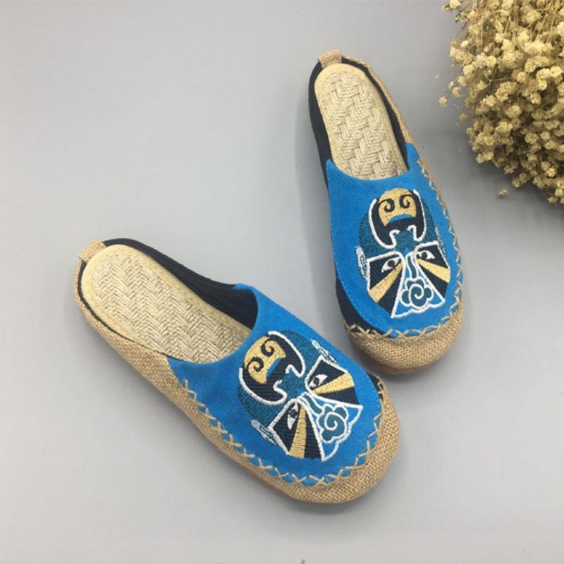 Kvinner Peking Opera Ansiktsbroderte Casual Flats Hjemmetøfler