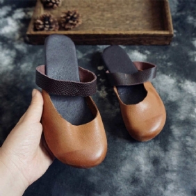 Round Toe Leather Flats Tøfler 35-41