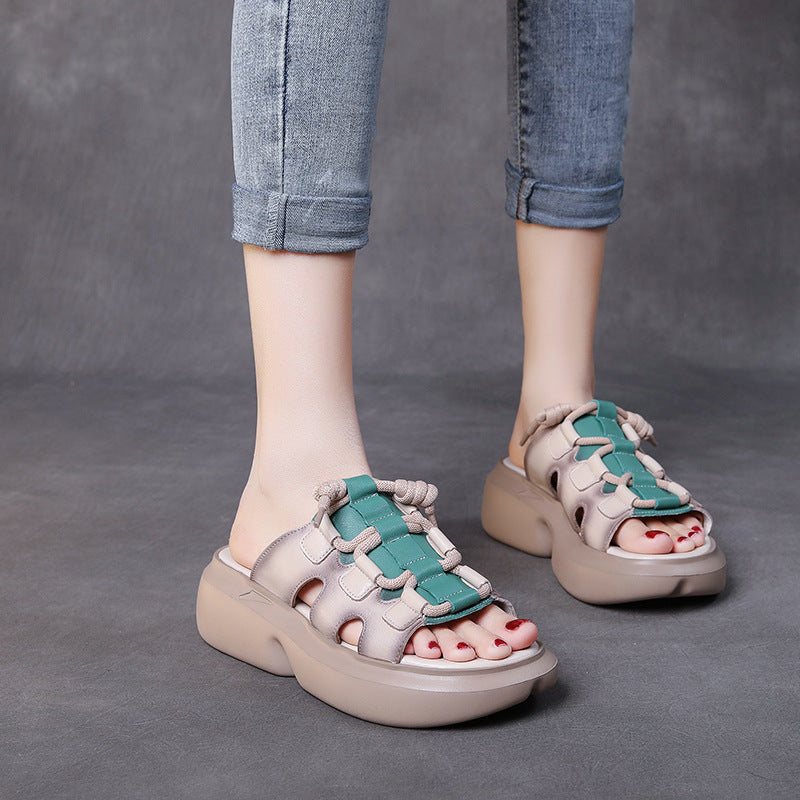 Sommer Casual Retro Leather Wedge Slippers