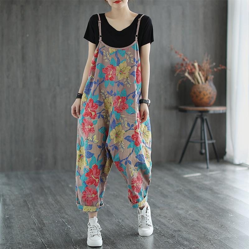 Blomstertrykt Casual Lin Løs Retro Jumpsuit