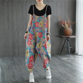 Blomstertrykt Casual Lin Løs Retro Jumpsuit