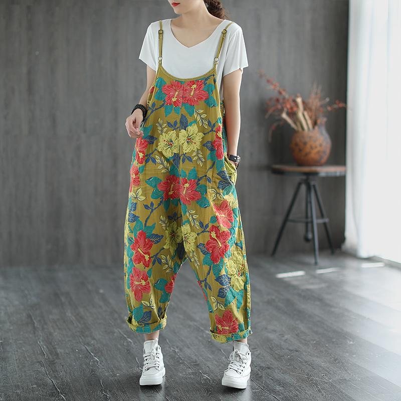 Blomstertrykt Casual Lin Løs Retro Jumpsuit