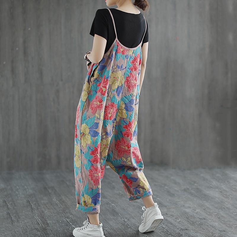 Blomstertrykt Casual Lin Løs Retro Jumpsuit