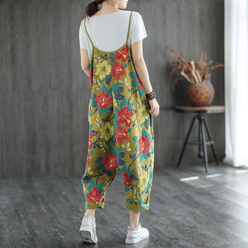 Blomstertrykt Casual Lin Løs Retro Jumpsuit