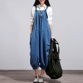 Bomull Denim Casual Løs Retro Jumpsuit