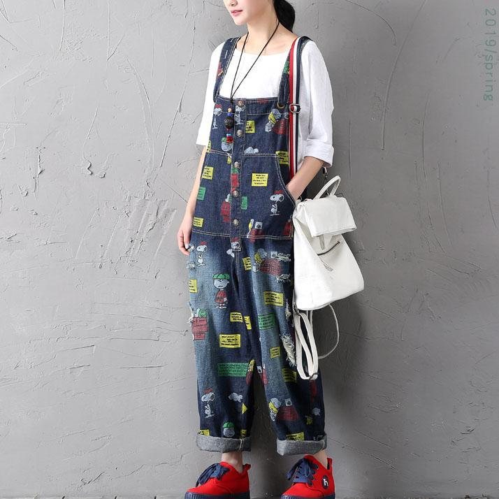 Cartoon Print Retro Denim Jumpsuit