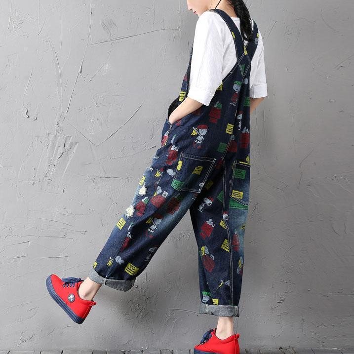 Cartoon Print Retro Denim Jumpsuit