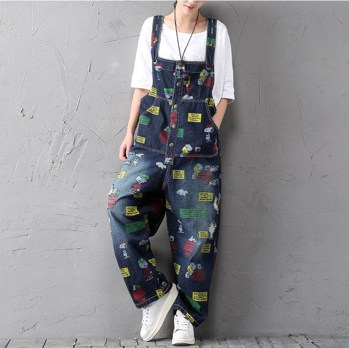 Cartoon Print Retro Denim Jumpsuit