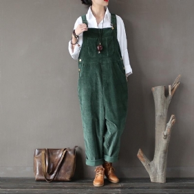 Corduroy Large Størrelse Løs Retro Jumpsuit