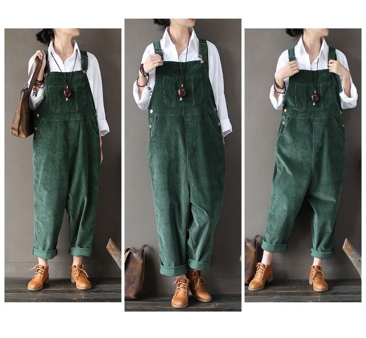 Corduroy Large Størrelse Løs Retro Jumpsuit