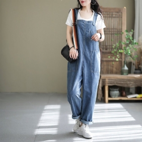 Dame Casual Spring Cotton Denim Løs Jumpsuit