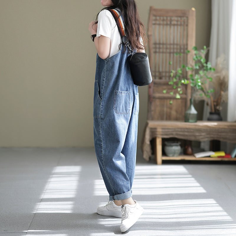 Dame Casual Spring Cotton Denim Løs Jumpsuit