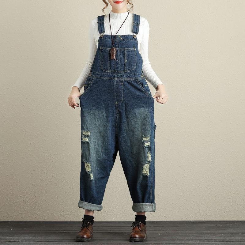 Dame Loose Holes Denim Jumpsuits