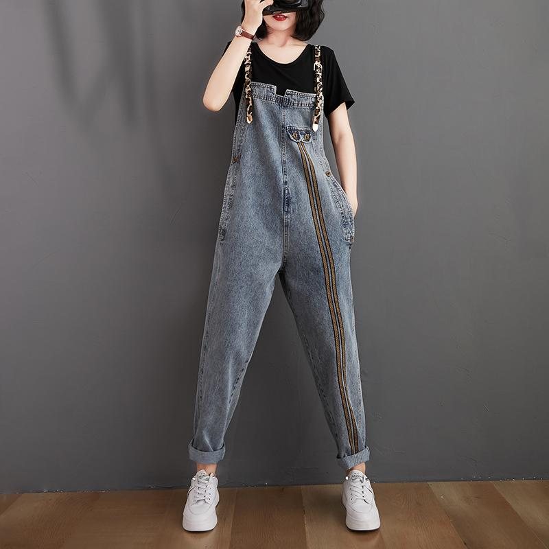 Dame Retro Løs Høst Denim Jumpsuit