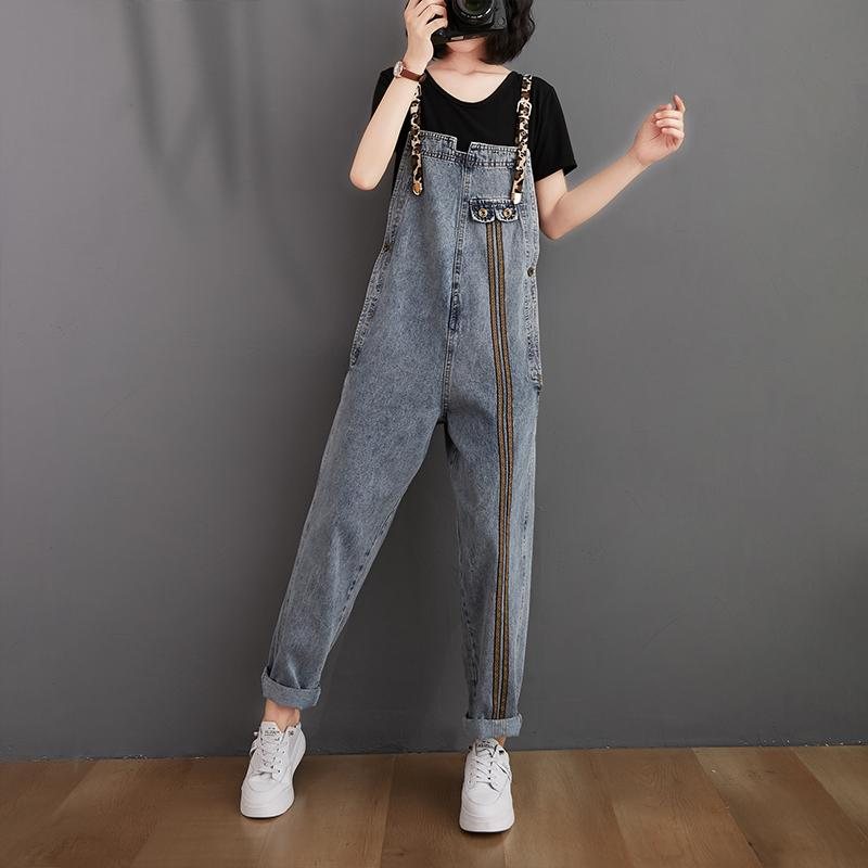 Dame Retro Løs Høst Denim Jumpsuit