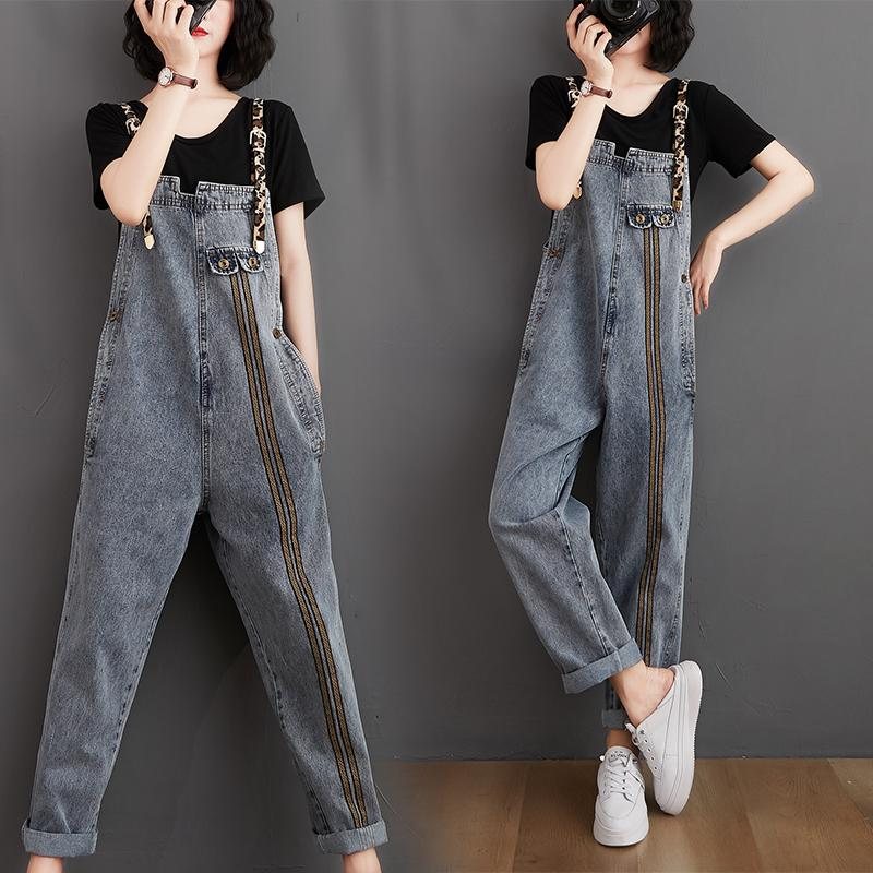 Dame Retro Løs Høst Denim Jumpsuit