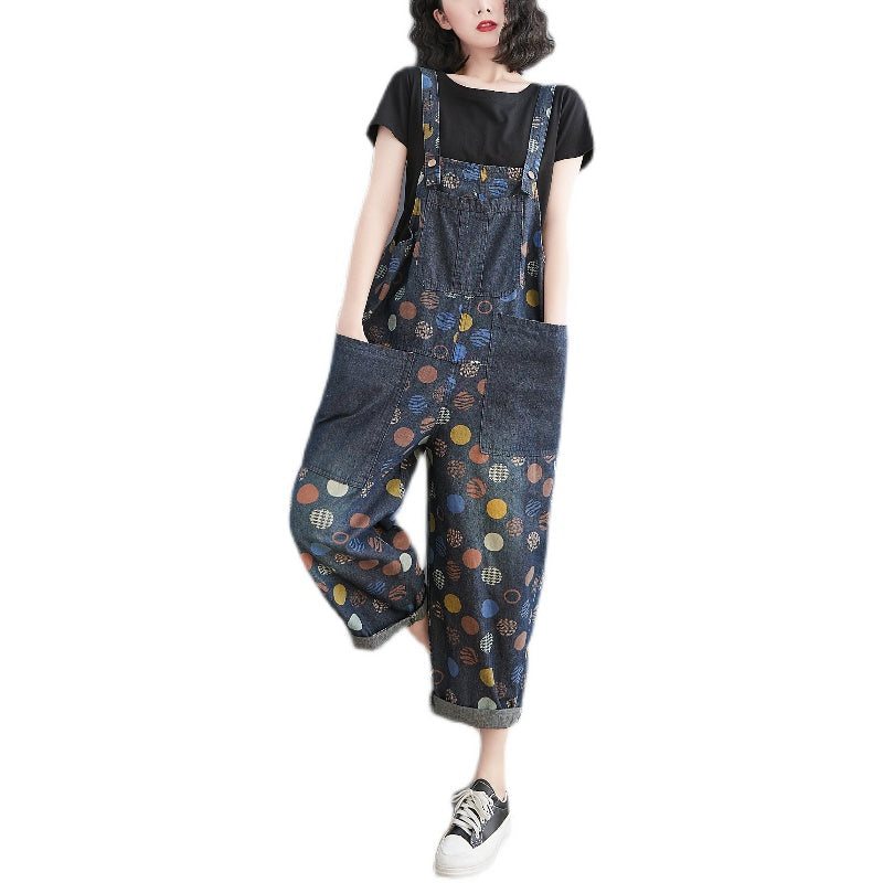 Dame Vår Sommer Retro Potter Løs Denim Harem Jumpsuit