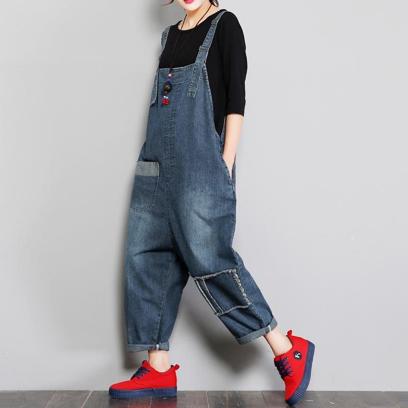 Denim Dame Loose Patch Cloth Jumpsuit