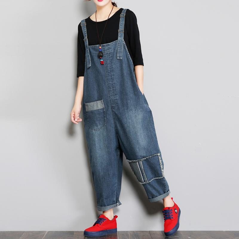 Denim Dame Loose Patch Cloth Jumpsuit