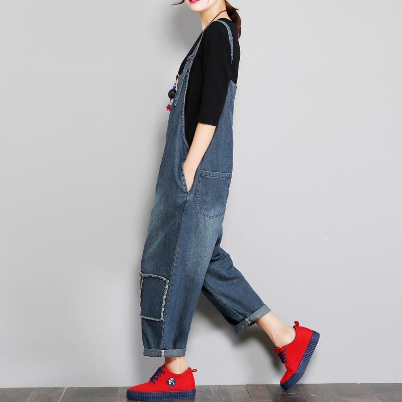 Denim Dame Loose Patch Cloth Jumpsuit