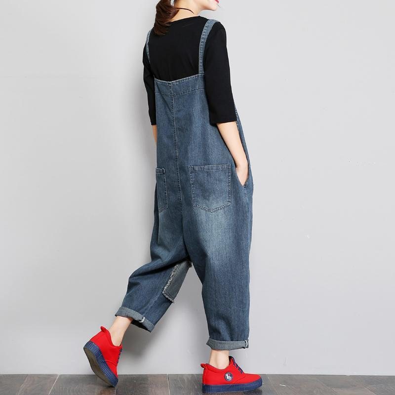 Denim Dame Loose Patch Cloth Jumpsuit