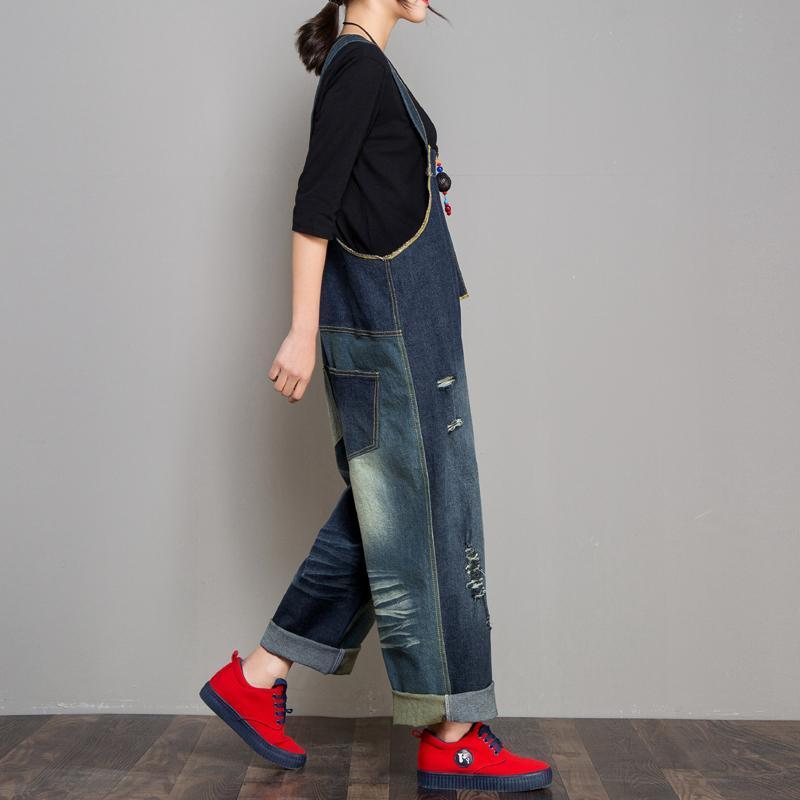 Denim Høst Retro Matchende Jumpsuit