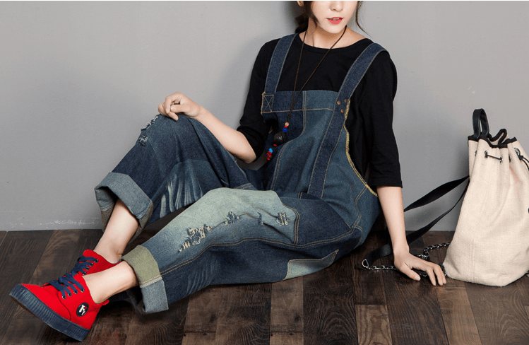 Denim Høst Retro Matchende Jumpsuit