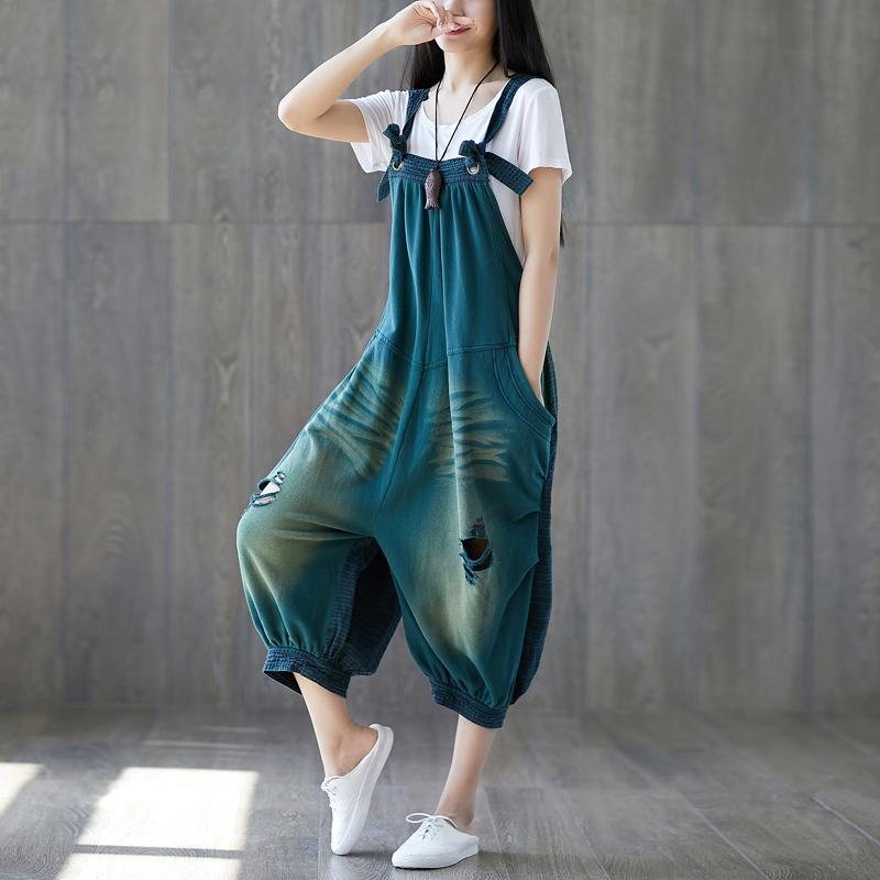 Denim Strikket Lantern Løs Jumpsuit