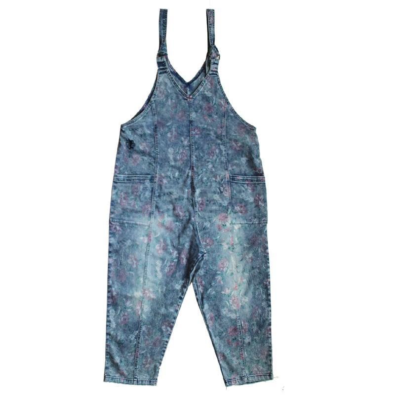 Floral Denim Løs Casual Jumpsuit