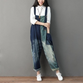 Høst Ripped Patchwork Løs Casual Cotton Denim Jumpsuit