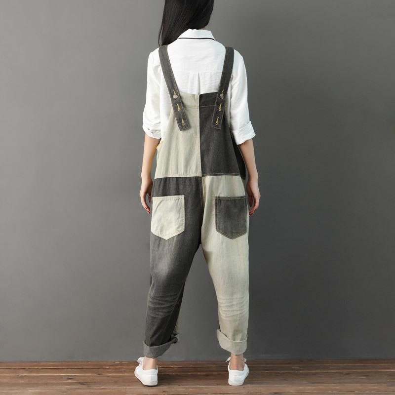 Høst Ripped Patchwork Løs Casual Cotton Denim Jumpsuit