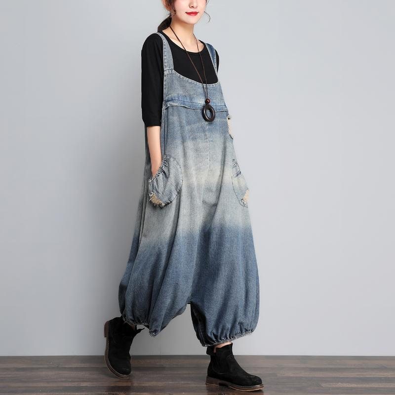 Høst Vintage Denim Jumpsuit I Løs Størrelse