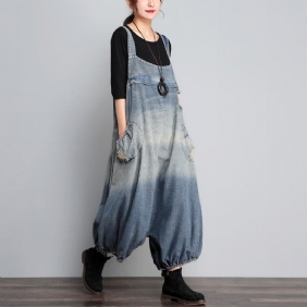 Høst Vintage Denim Jumpsuit I Løs Størrelse