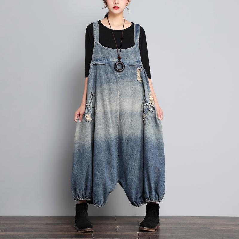 Høst Vintage Denim Jumpsuit I Løs Størrelse