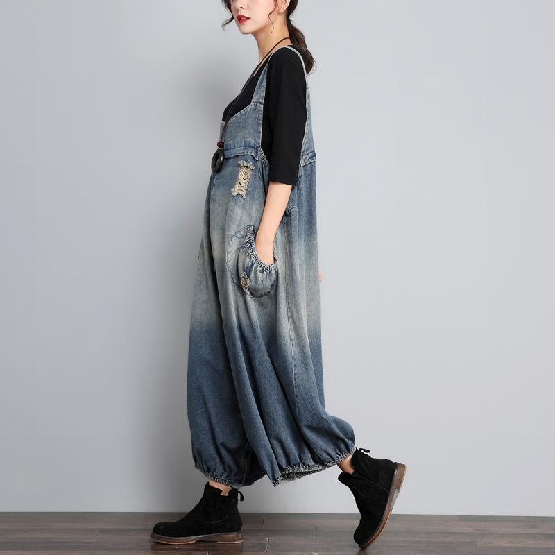 Høst Vintage Denim Jumpsuit I Løs Størrelse