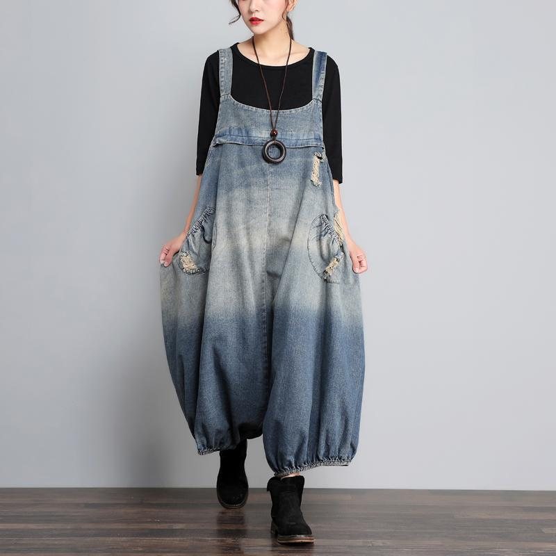 Høst Vintage Denim Jumpsuit I Løs Størrelse