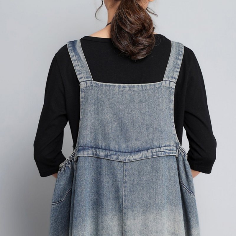 Høst Vintage Denim Jumpsuit I Løs Størrelse