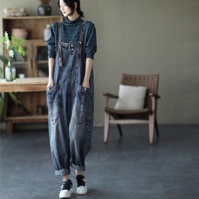 Løs Denim Overall Casual Jumpsuit