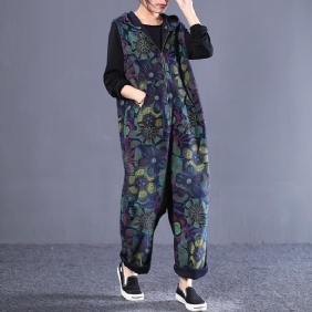 Løs Vintage Trykt Glidelås Jumpsuit